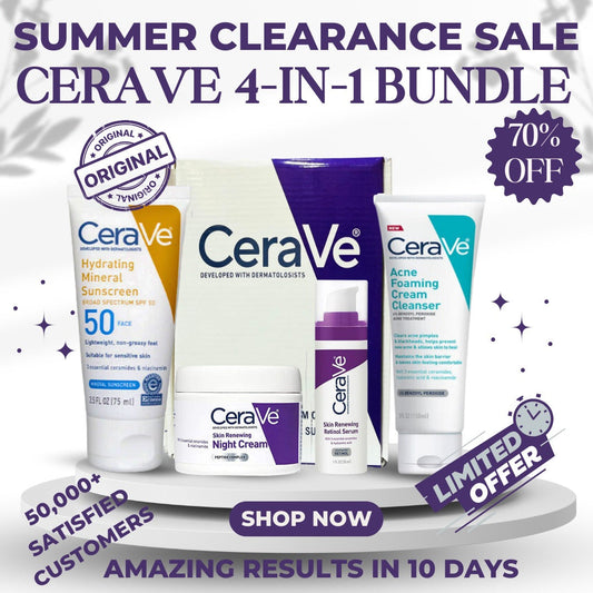 CeraVe 4 in 1 Deal Box | Hydrating Mineral Sunscreen SPF 50 Face Lotion | Skin Renewing Night Cream | Skin Renewing Retinol Serum | Acne Foaming Cream Cleanser